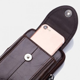 Men EDC Genuine Leather 6.5 Inch Phone Holder Waist Belt Bag