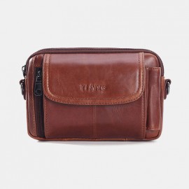 Men EDC Genuine Leather 6.5 Inch Retro Outdoor Waist Belt Bag Crossbody Bag