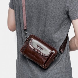 Men EDC Genuine Leather 6.5 Inch Retro Outdoor Waist Belt Bag Crossbody Bag