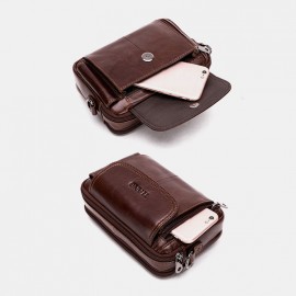 Men EDC Genuine Leather 6.5 Inch Retro Outdoor Waist Belt Bag Crossbody Bag