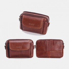 Men EDC Genuine Leather 6.5 Inch Retro Outdoor Waist Belt Bag Crossbody Bag