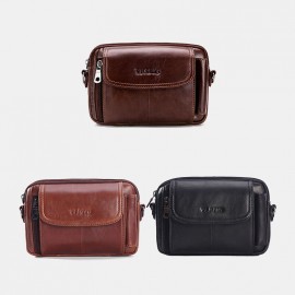 Men EDC Genuine Leather 6.5 Inch Retro Outdoor Waist Belt Bag Crossbody Bag