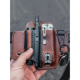 Men EDC Genuine Leather Belt Loop Waist Multitool Belt Sheath