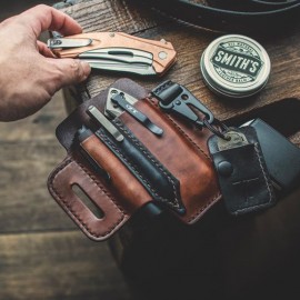 Men EDC Genuine Leather Multitool Flashlight Key Pen Organizer Gear Waist Belt Bag