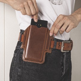 Men EDC Genuine Leather Retro 6.5 Inch Phone Holder Waist Belt Bag