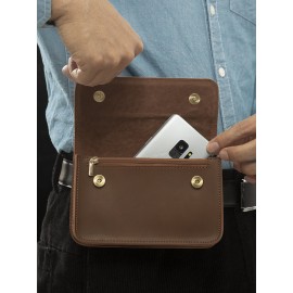 Men EDC Genuine Leather Retro 6.5 Inch Phone Holder Waist Belt Bag