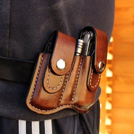 Men EDC Genuine Leather Retro Multitool Solid Waist Belt Bag