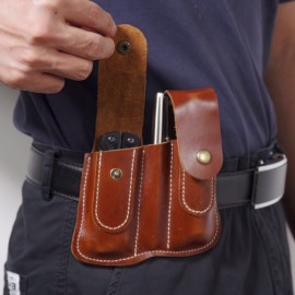 Men EDC Genuine Leather Retro Multitool Solid Waist Belt Bag