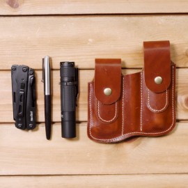 Men EDC Genuine Leather Retro Multitool Solid Waist Belt Bag
