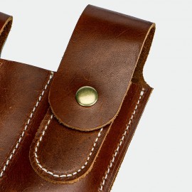 Men EDC Genuine Leather Retro Multitool Solid Waist Belt Bag