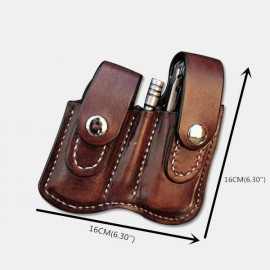 Men EDC Genuine Leather Retro Multitool Solid Waist Belt Bag