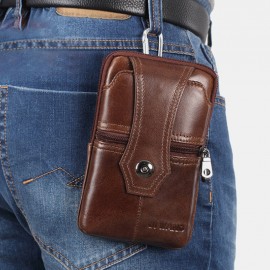 Men EDC Multi-Carry Genuine Leather 6.5 Inch Phone Holder Belt Bag Casual Crossbody Bag