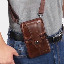 Men EDC Multi-Carry Genuine Leather 6.5 Inch Phone Holder Belt Bag Casual Crossbody Bag