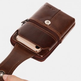 Men EDC Multi-Carry Genuine Leather 6.5 Inch Phone Holder Belt Bag Casual Crossbody Bag