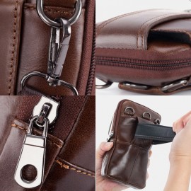 Men EDC Multi-Carry Genuine Leather 6.5 Inch Phone Holder Belt Bag Casual Crossbody Bag