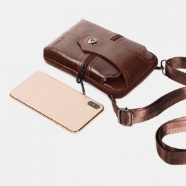 Men EDC Multi-Carry Genuine Leather 6.5 Inch Phone Holder Belt Bag Casual Crossbody Bag