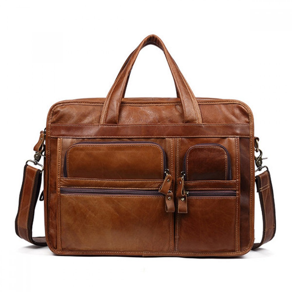 Men Genuine Leather 13.3 Inch Laptop Briefcase Business Laptop Bag Vintage Shoulder Bag