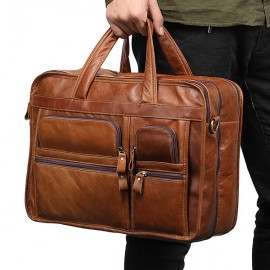 Men Genuine Leather 13.3 Inch Laptop Briefcase Business Laptop Bag Vintage Shoulder Bag
