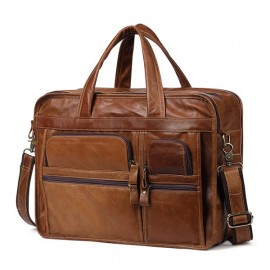 Men Genuine Leather 13.3 Inch Laptop Briefcase Business Laptop Bag Vintage Shoulder Bag