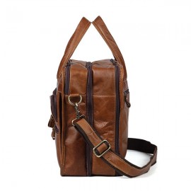 Men Genuine Leather 13.3 Inch Laptop Briefcase Business Laptop Bag Vintage Shoulder Bag