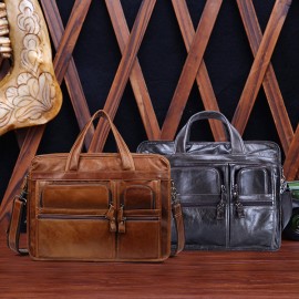 Men Genuine Leather 13.3 Inch Laptop Briefcase Business Laptop Bag Vintage Shoulder Bag