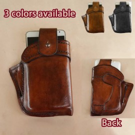 Men Genuine Leather 6.3 Inch EDC Retro Short Cell Phone Case Belt Bag