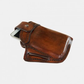 Men Genuine Leather 6.3 Inch EDC Retro Short Cell Phone Case Belt Bag