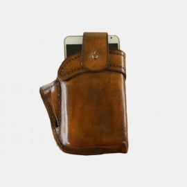 Men Genuine Leather 6.3 Inch EDC Retro Short Cell Phone Case Belt Bag