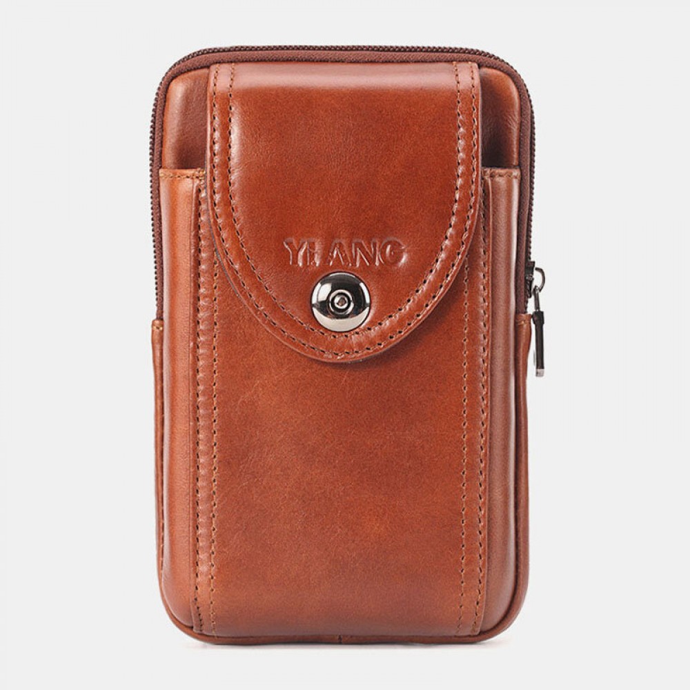 Men Genuine Leather 6.3 Inch Phone Belt Bag Solid Vintage Phone Bag