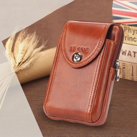 Men Genuine Leather 6.3 Inch Phone Belt Bag Solid Vintage Phone Bag