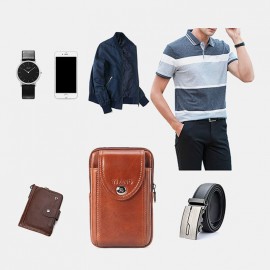 Men Genuine Leather 6.3 Inch Phone Belt Bag Solid Vintage Phone Bag