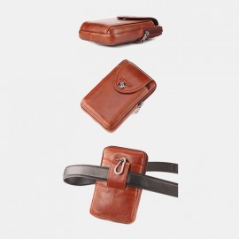 Men Genuine Leather 6.3 Inch Phone Belt Bag Solid Vintage Phone Bag