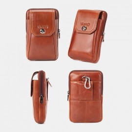Men Genuine Leather 6.3 Inch Phone Belt Bag Solid Vintage Phone Bag