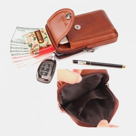 Men Genuine Leather 6.3 Inch Phone Belt Bag Solid Vintage Phone Bag
