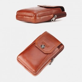 Men Genuine Leather 6.3 Inch Phone Belt Bag Solid Vintage Phone Bag
