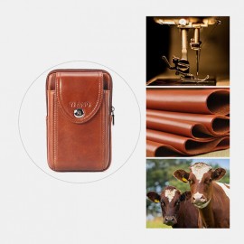 Men Genuine Leather 6.3 Inch Phone Belt Bag Solid Vintage Phone Bag