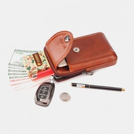 Men Genuine Leather 6.3 Inch Phone Belt Bag Solid Vintage Phone Bag
