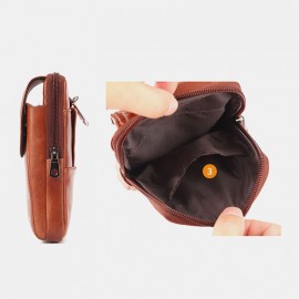 Men Genuine Leather 6.3 Inch Phone Belt Bag Solid Vintage Phone Bag