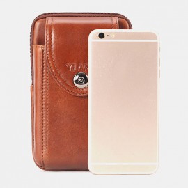 Men Genuine Leather 6.3 Inch Phone Belt Bag Solid Vintage Phone Bag
