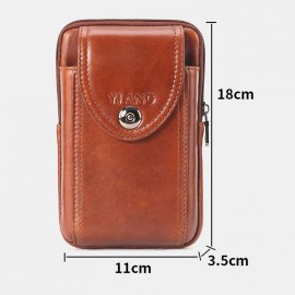 Men Genuine Leather 6.3 Inch Phone Belt Bag Solid Vintage Phone Bag