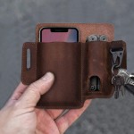 Men Genuine Leather 6.5 Inch Phone Keychain Belt Sheath Belt Bag