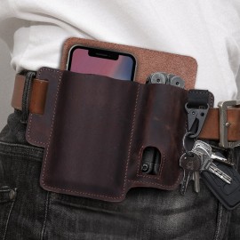 Men Genuine Leather 6.5 Inch Phone Keychain Belt Sheath Belt Bag