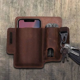 Men Genuine Leather 6.5 Inch Phone Keychain Belt Sheath Belt Bag