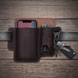 Men Genuine Leather 6.5 Inch Phone Keychain Belt Sheath Belt Bag