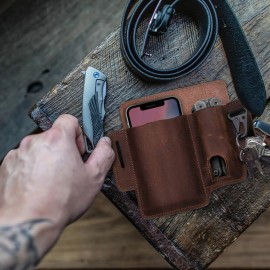 Men Genuine Leather 6.5 Inch Phone Keychain Belt Sheath Belt Bag