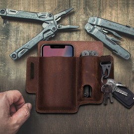 Men Genuine Leather 6.5 Inch Phone Keychain Belt Sheath Belt Bag