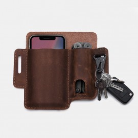 Men Genuine Leather 6.5 Inch Phone Keychain Belt Sheath Belt Bag