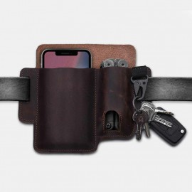 Men Genuine Leather 6.5 Inch Phone Keychain Belt Sheath Belt Bag