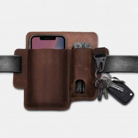 Men Genuine Leather 6.5 Inch Phone Keychain Belt Sheath Belt Bag