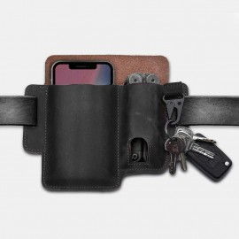 Men Genuine Leather 6.5 Inch Phone Keychain Belt Sheath Belt Bag